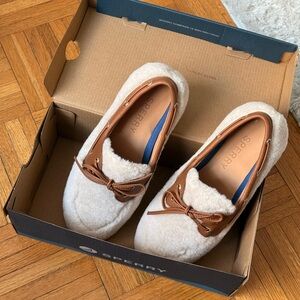 Sperry Cream and Brown Flats